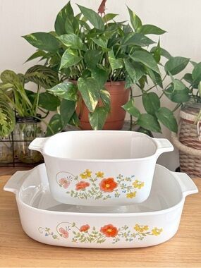 Vintage CorningWare USA Wildflower Orange Poppies A-10-B and A-1 1/2-B NO LIDS